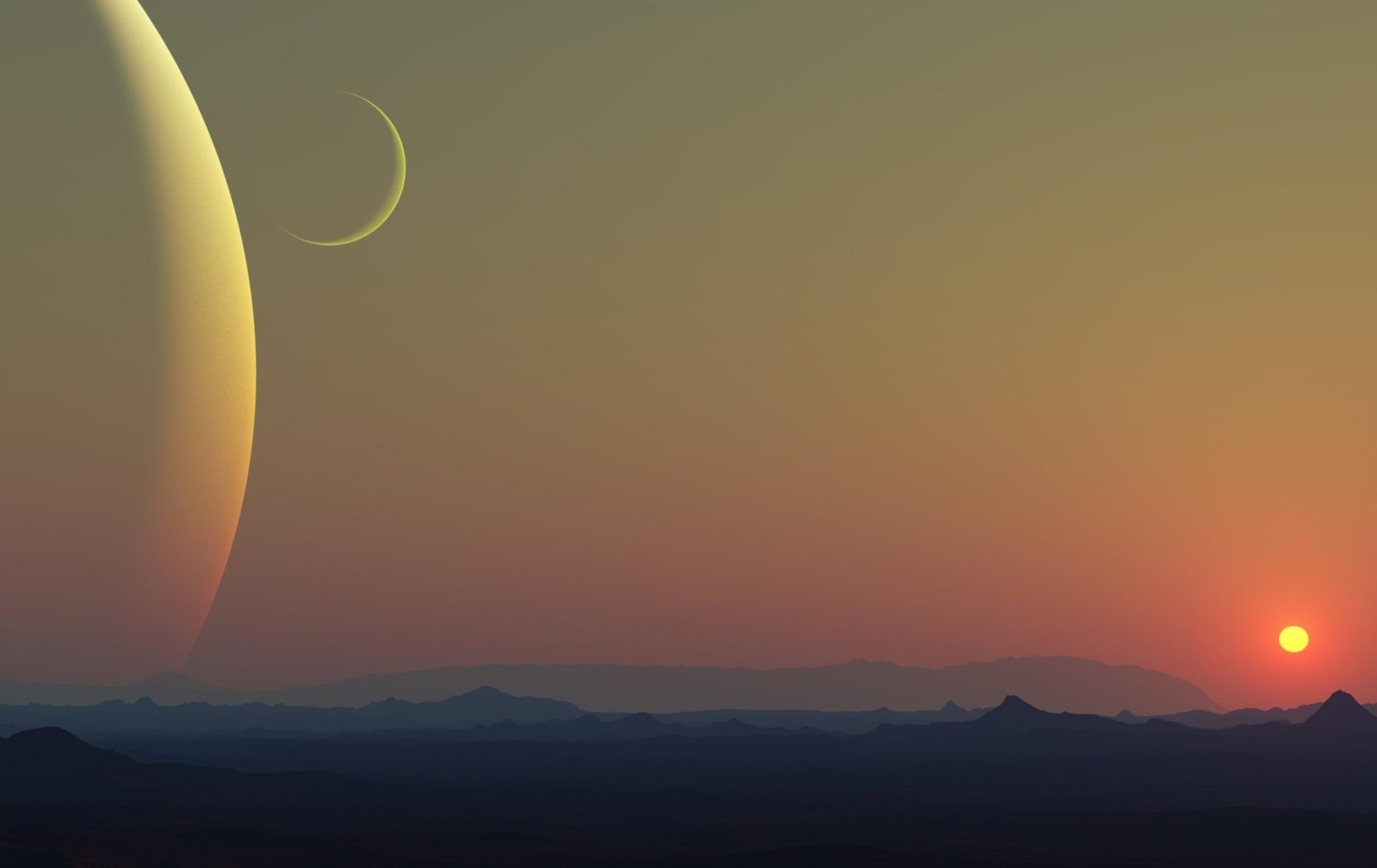 Simulación de la superficie de un planeta y su cielo.